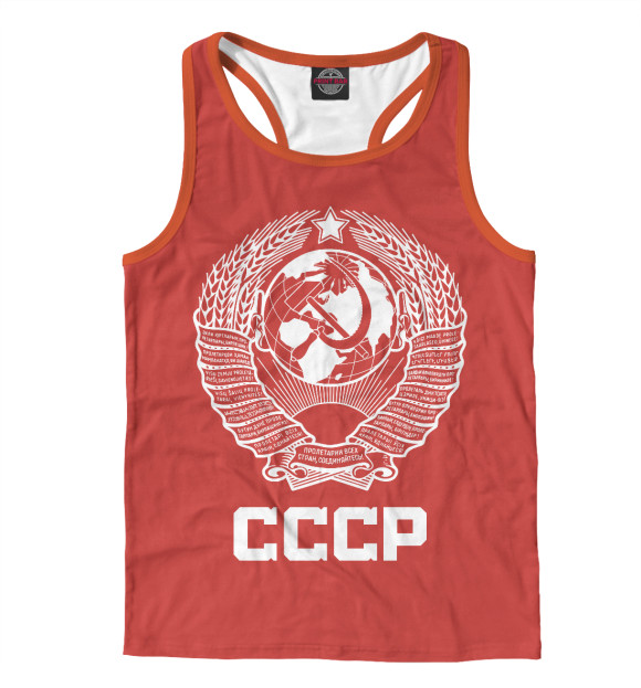 Мужская майка-борцовка с изображением Герб СССР на красном фоне цвета Белый
