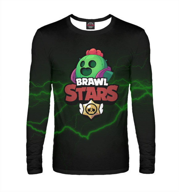 Мужской лонгслив с притом Brawl Stars: Spike цвета Белый Мужской лонгслив с изображением Brawl Stars: Spike цвета Белый