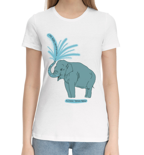 Женская хлопковая футболка с изображением Слониха цвета Белый