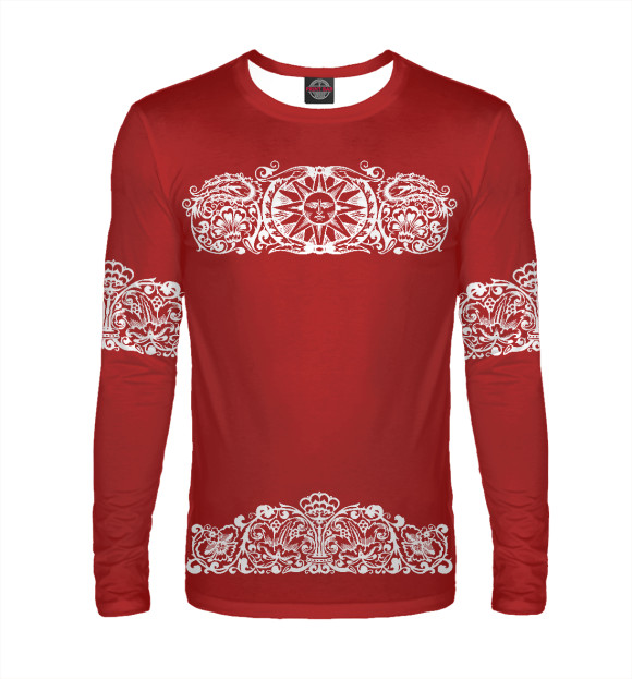 Мужской лонгслив с изображением Славянское Солнце Красное цвета Белый