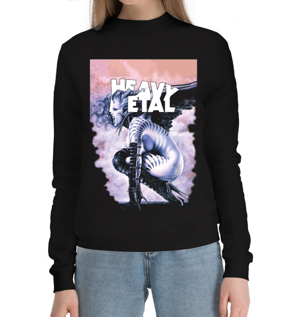 Женский хлопковый свитшот с изображением Heavy metal цвета Черный