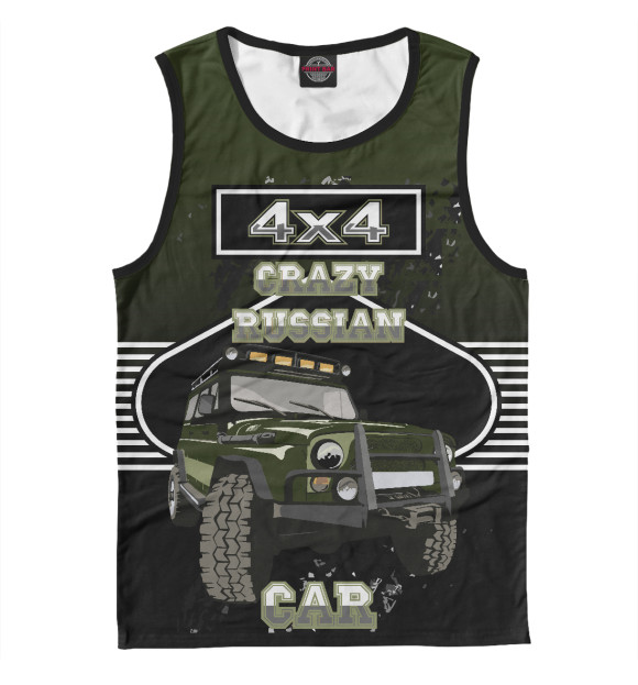 Майка для мальчика с изображением CRAZY RUSSIAN CAR цвета Белый