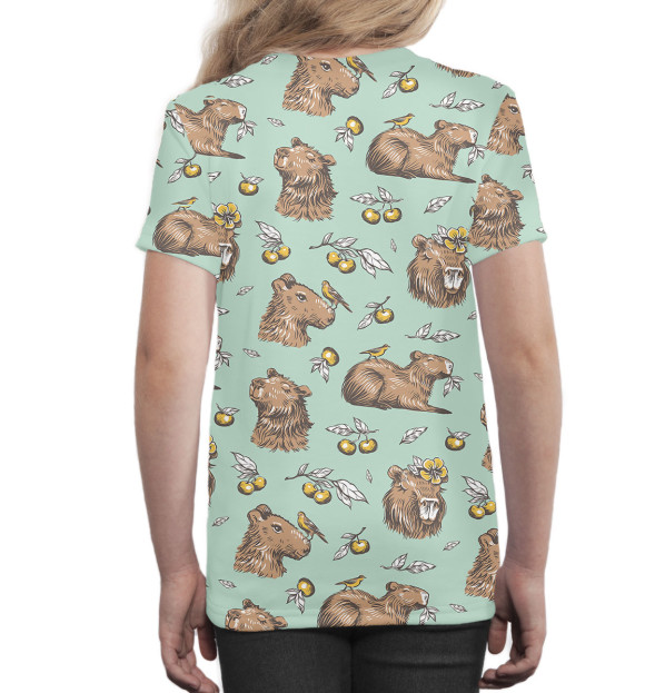 Футболка для девочек с изображением Капибара с ягодами цвета Белый