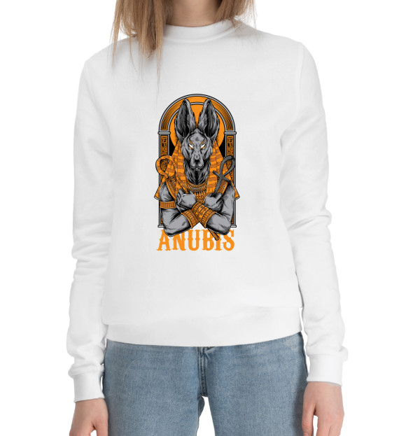 Женский хлопковый свитшот с изображением Анубис цвета Белый