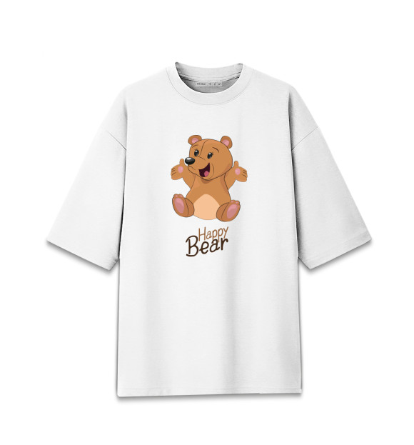 Мужская футболка оверсайз с притом Счастливый Мишка цвета Белый Мужская футболка оверсайз с изображением Счастливый Мишка цвета Белый