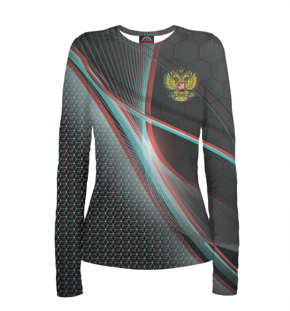Женский лонгслив с изображением Russia Sport: Glitch. цвета Белый
