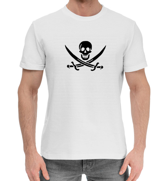 Мужская хлопковая футболка с изображением Веселый роджер цвета Белый