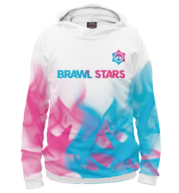 Женское худи с изображением Brawl Stars Neon Gradient (дым) цвета Белый