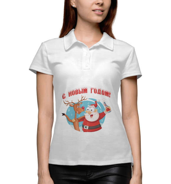 Женское поло с изображением С Новым Годом! цвета Белый