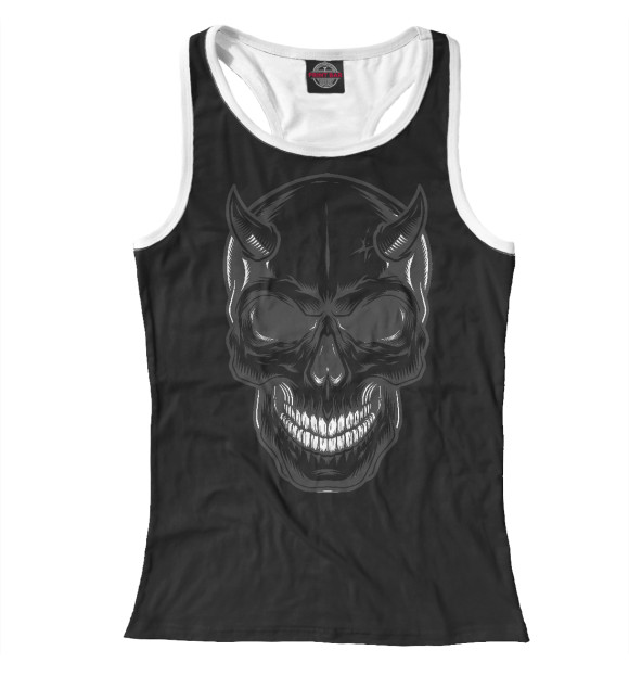 Женская майка-борцовка с изображением Демонический череп цвета Белый