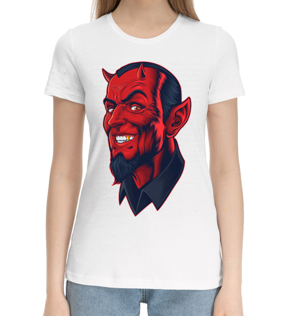 Женская хлопковая футболка с изображением Демон цвета Белый