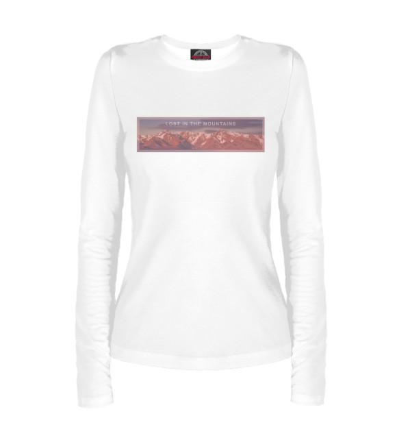 Женский лонгслив с изображением Lost in the mountains цвета Белый