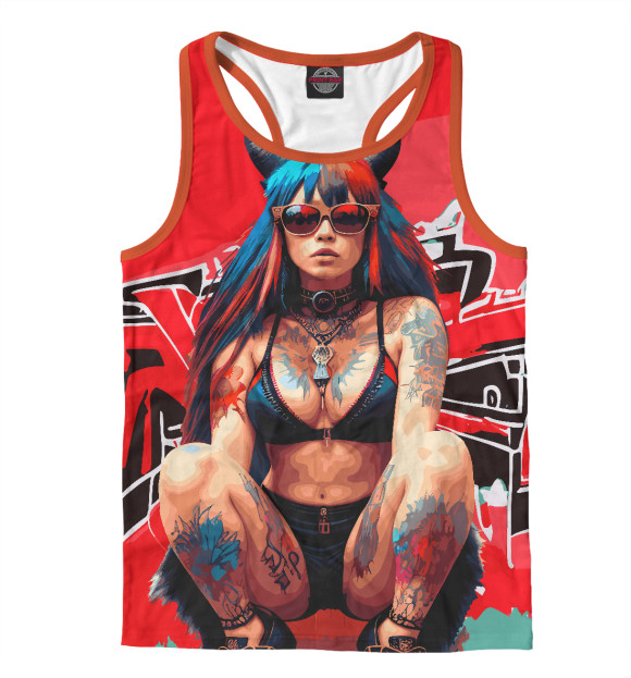 Мужская майка-борцовка с изображением Девушка панк цвета Белый