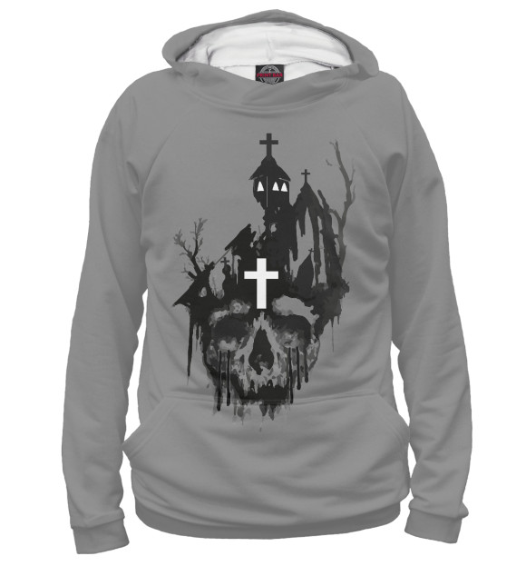 Женское худи с изображением Skull Church цвета Белый