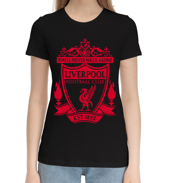 Женская хлопковая футболка с изображением Liverpool цвета Черный