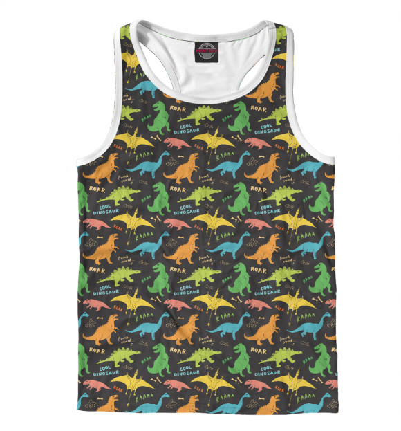 Мужская майка-борцовка с изображением Динозавры цвета Белый