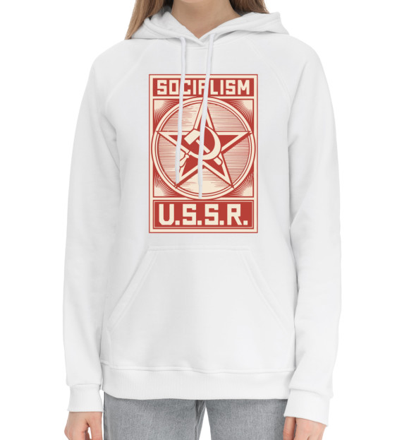Женский хлопковый худи с изображением USSR цвета Белый