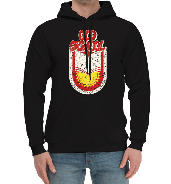Мужской хлопковый худи с изображением Старая школа. цвета Черный