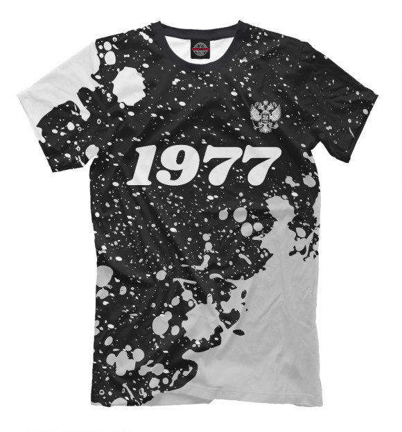 Мужская футболка с притом 1977 Герб РФ цвета Белый Мужская футболка с изображением 1977 Герб РФ цвета Белый