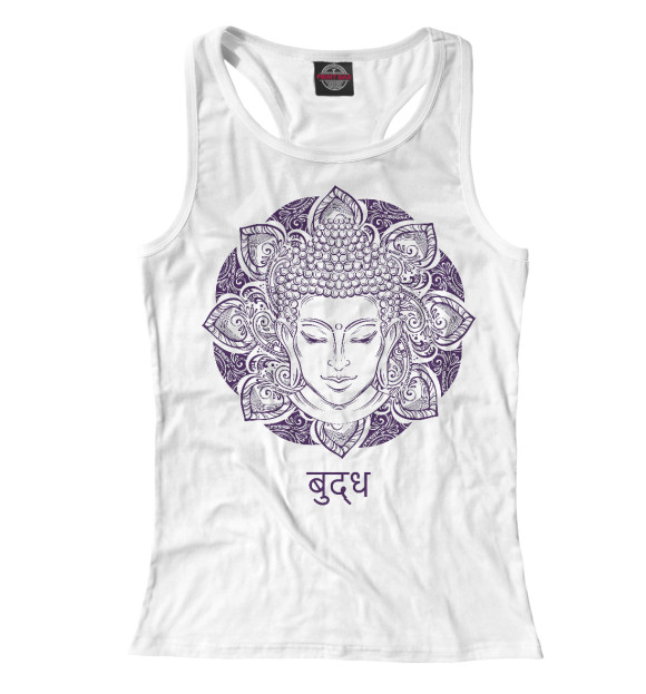 Женская майка-борцовка с изображением Будда цвета Белый