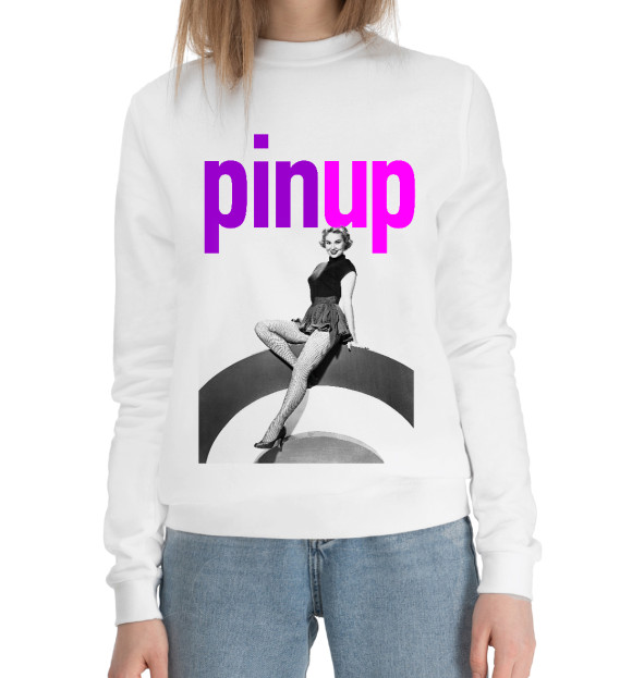 Женский хлопковый свитшот с изображением Pin up цвета Белый