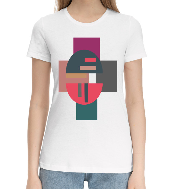 Женская хлопковая футболка с изображением Геометричный крест цвета Белый