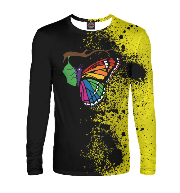 Мужской лонгслив с изображением Rainbow Butterfly Emerging цвета Белый