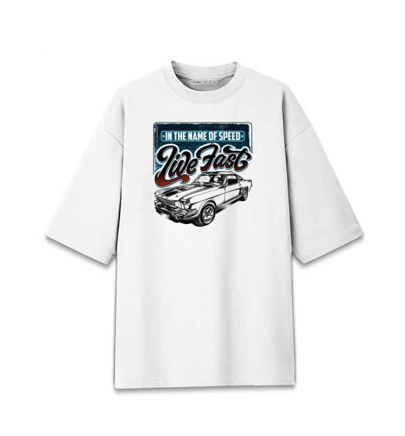Мужская футболка оверсайз с изображением Live fast (спорткар) цвета Белый