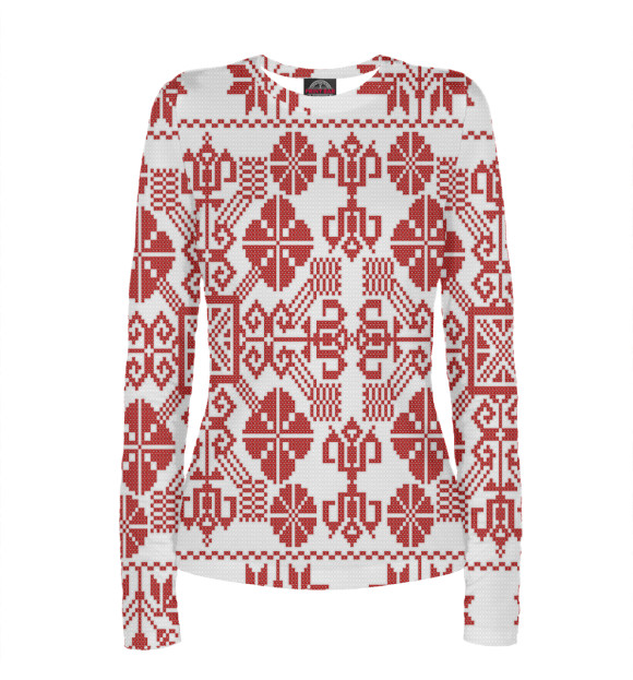 Женский лонгслив с изображением Славянская вышиванка цвета Белый