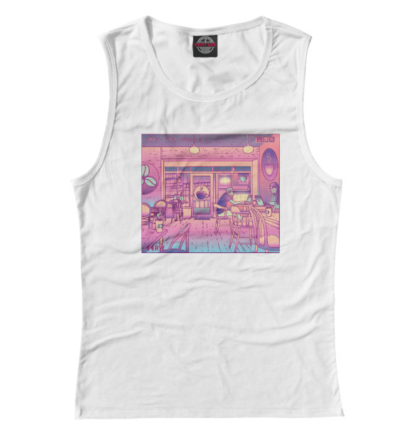 Майка для девочки с притом Vaporwave Coffeeshop цвета Белый Майка для девочки с изображением Vaporwave Coffeeshop цвета Белый