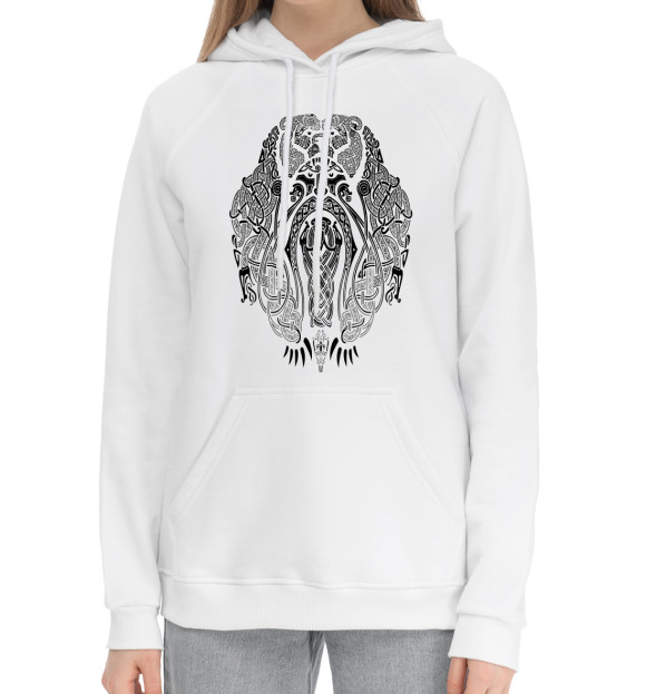 Женский хлопковый худи с изображением Воин Медведь цвета Белый