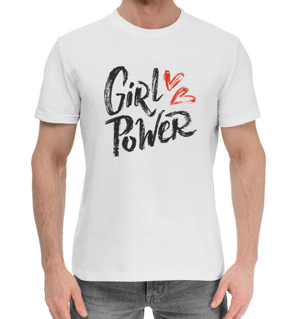 Мужская хлопковая футболка с изображением Girl power цвета Белый