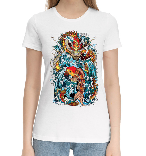 Женская хлопковая футболка с изображением Драконы цвета Белый