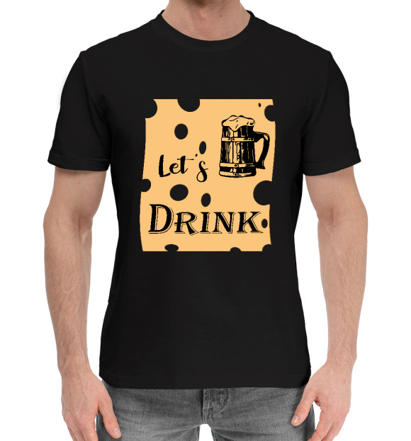Мужская хлопковая футболка с изображением Let's drink цвета Черный