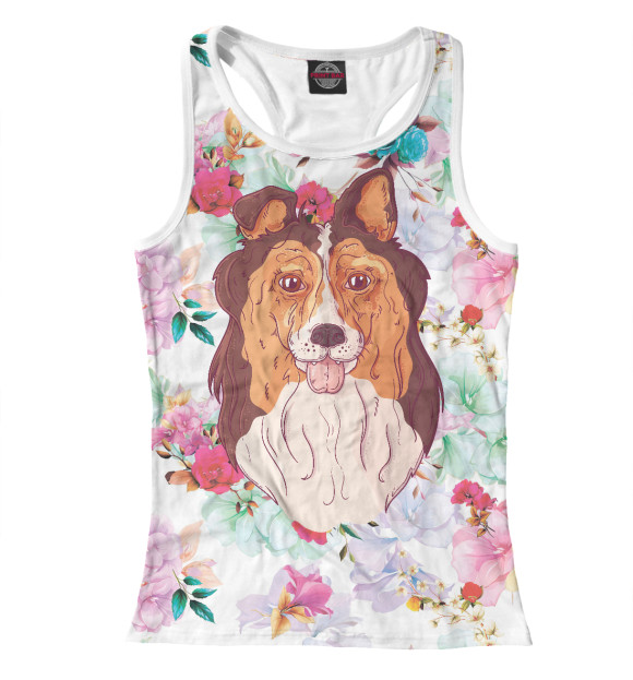 Женская майка-борцовка с изображением Собачка Колли цвета Белый