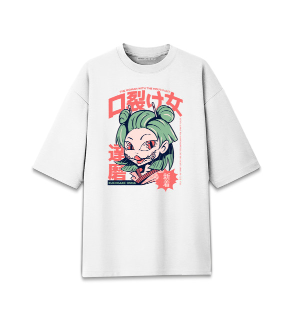 Женская футболка оверсайз с изображением Kuchisake Onna Demon цвета Белый