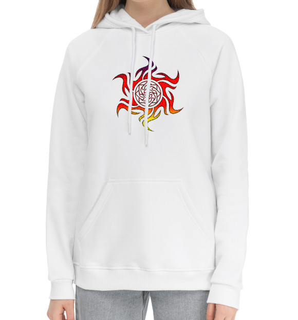 Женский хлопковый худи с изображением Славянский оберег Здрабереж цвета Белый