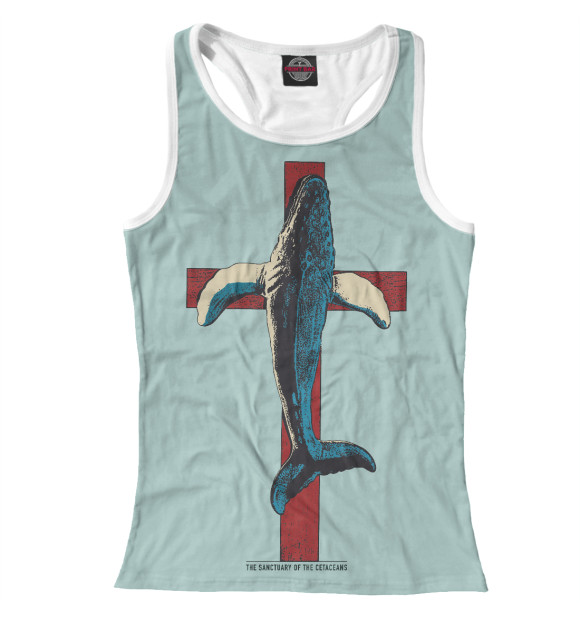 Женская майка-борцовка с изображением Защитим китов цвета Белый