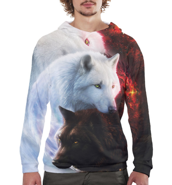 Мужское худи с изображением Волки цвета Белый