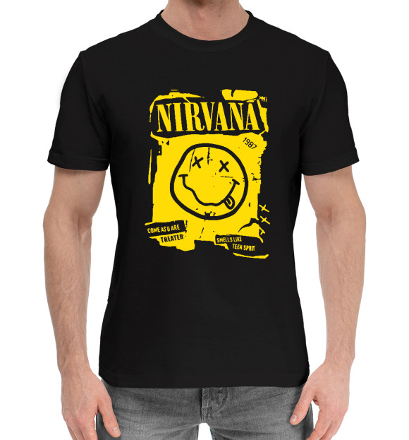 Мужская хлопковая футболка с изображением Нирвана (Nirvana) цвета Черный
