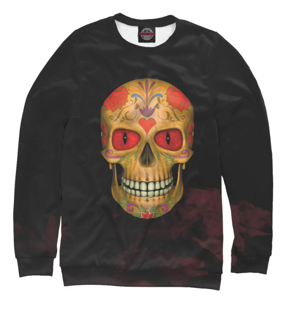Свитшот для девочек с изображением Red  Eyed Sugar Skull Zombi цвета Белый