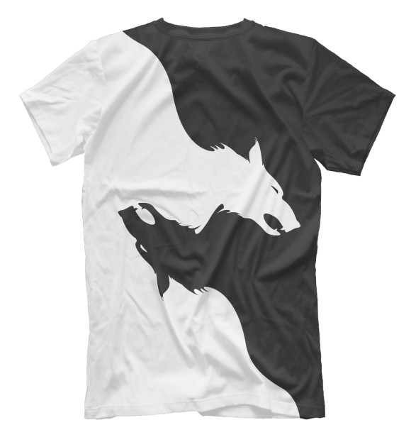 Мужская футболка с изображением Инь ян волк цвета Белый