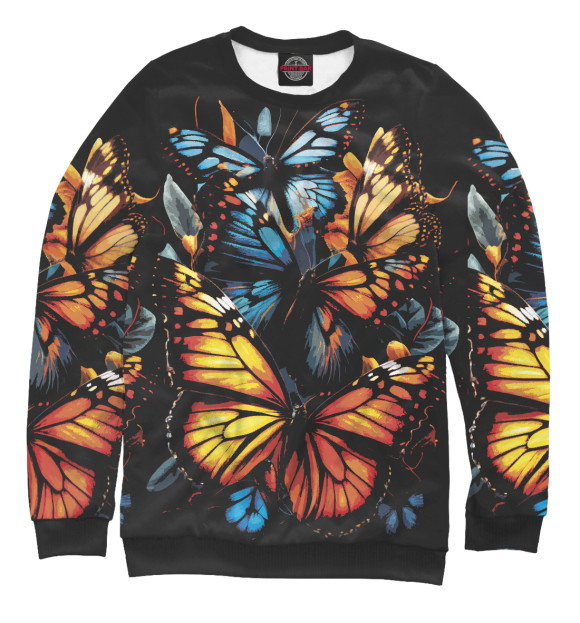 Мужской свитшот с изображением Ночные светящиеся бабочки цвета Белый