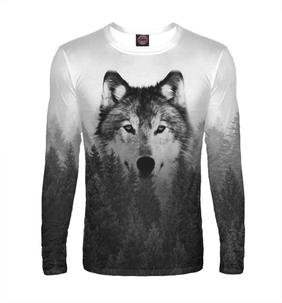 Мужской лонгслив с изображением Волк цвета Белый