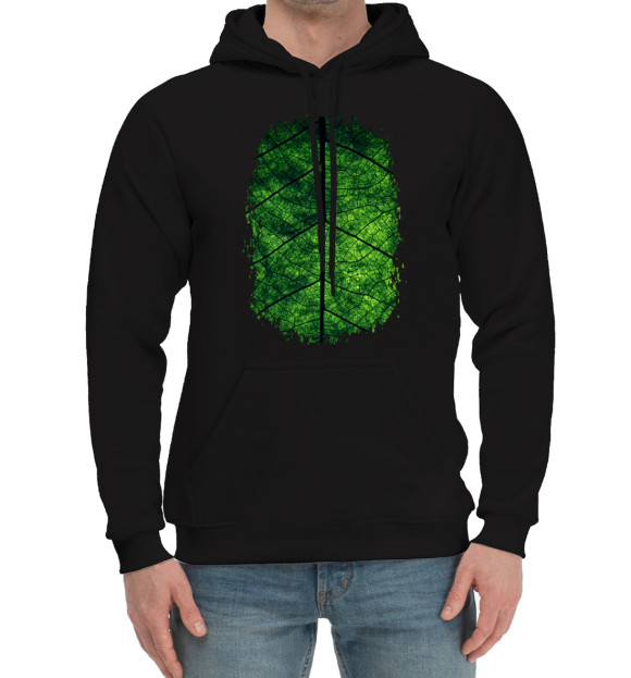 Мужской хлопковый худи с изображением Лист цвета Черный