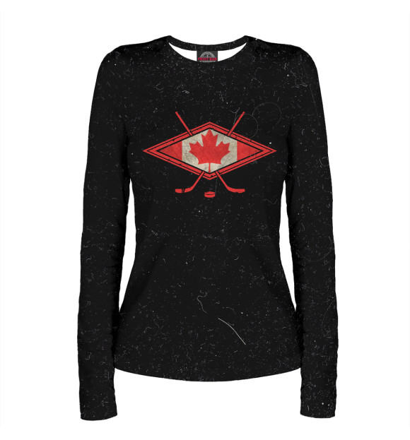 Женский лонгслив с изображением Canadian Hockey Flag цвета Белый