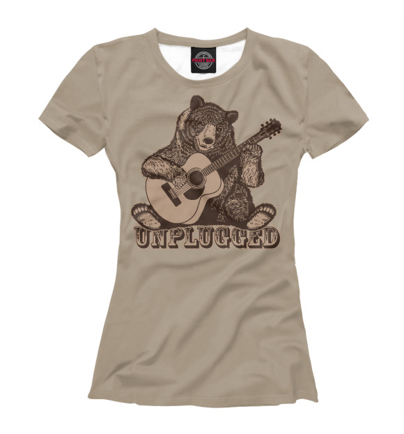 Женская футболка с изображением Медведь играет на гитаре цвета Белый