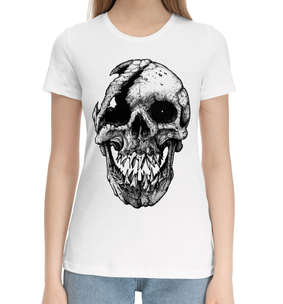 Женская хлопковая футболка с изображением Cool skull цвета Белый