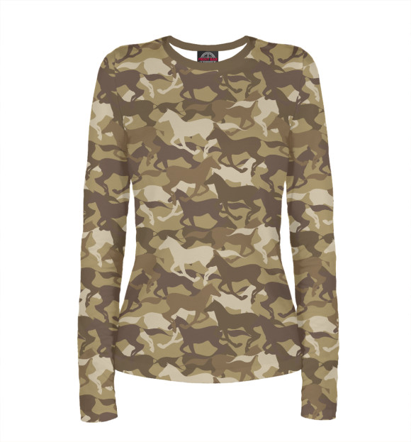 Женский лонгслив с притом Лошади цвета Белый Женский лонгслив с изображением Лошади цвета Белый