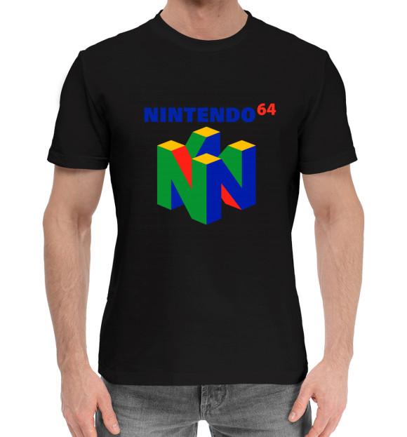 Мужская хлопковая футболка с изображением Nintendo цвета Черный